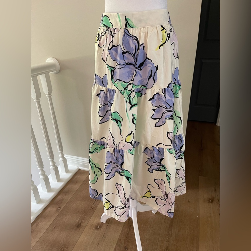 a new day Floral Maxi Skirt in Cream and Purple 100% cotton and 5% recycled